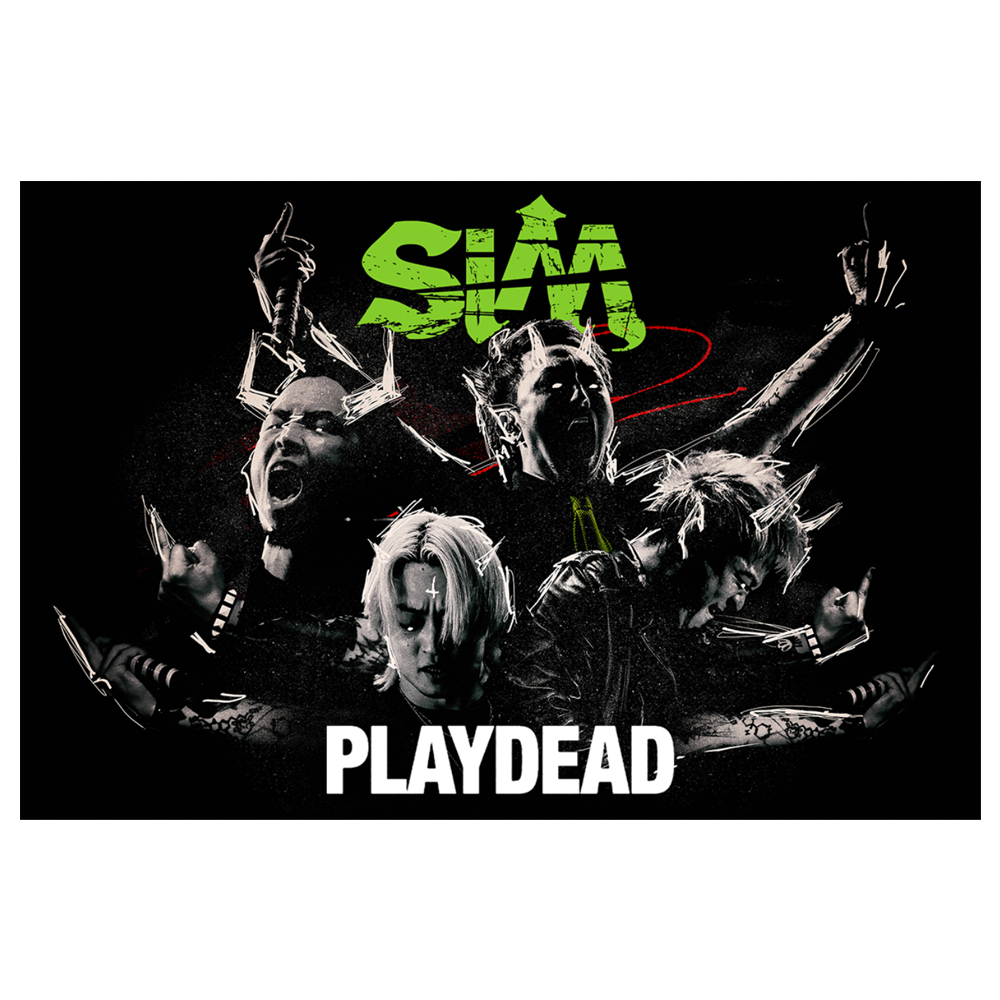 SiM Play Dead poster with lime green SiM logo.